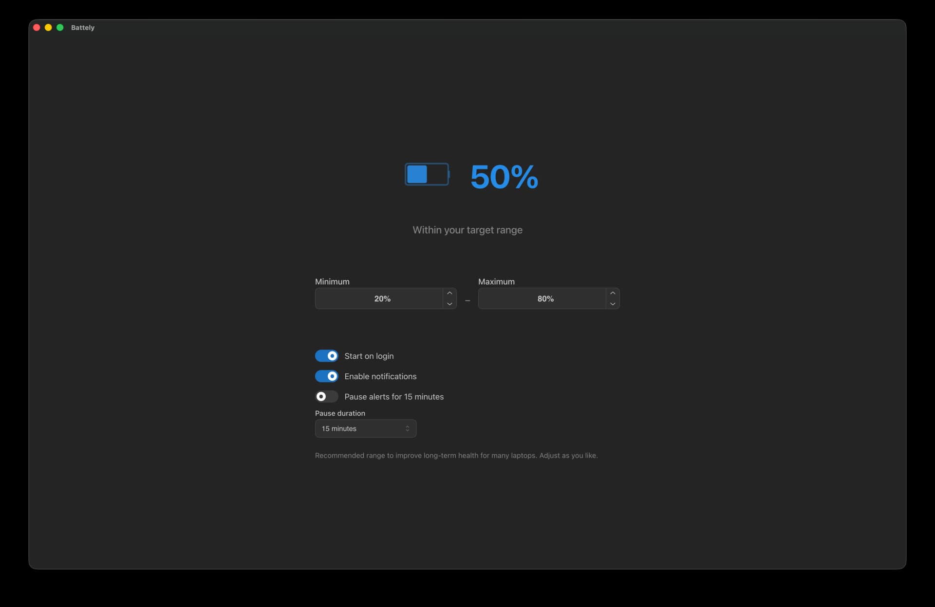 Battely main application window