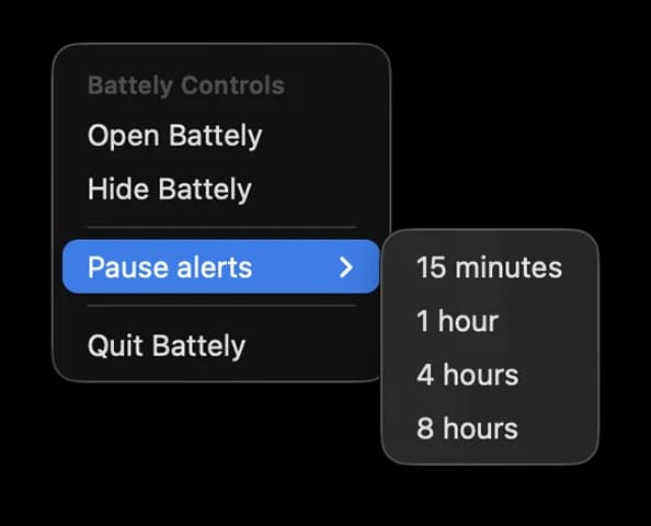 Battely pause alerts submenu